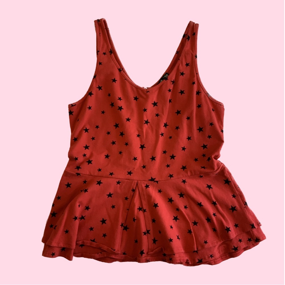 Express Peplum Red & Black Starry Women’s Top - Picture 4 of 7